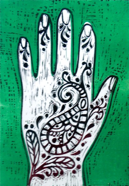 Two colour lino cut