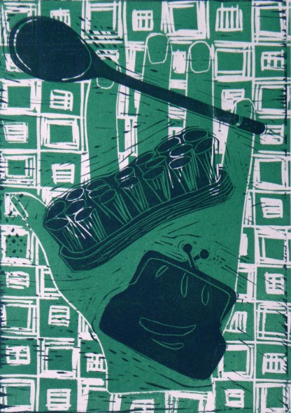 Two colour linocut