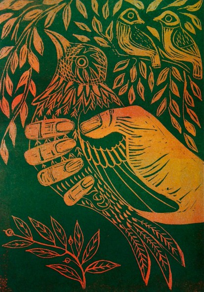 Three colour linocut