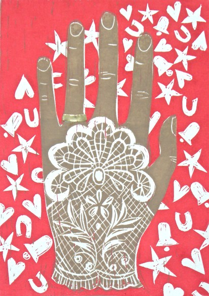 Two colour linocut